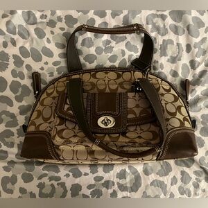Coach Signature Pattern Shoulder Bag in Brown and Tan
